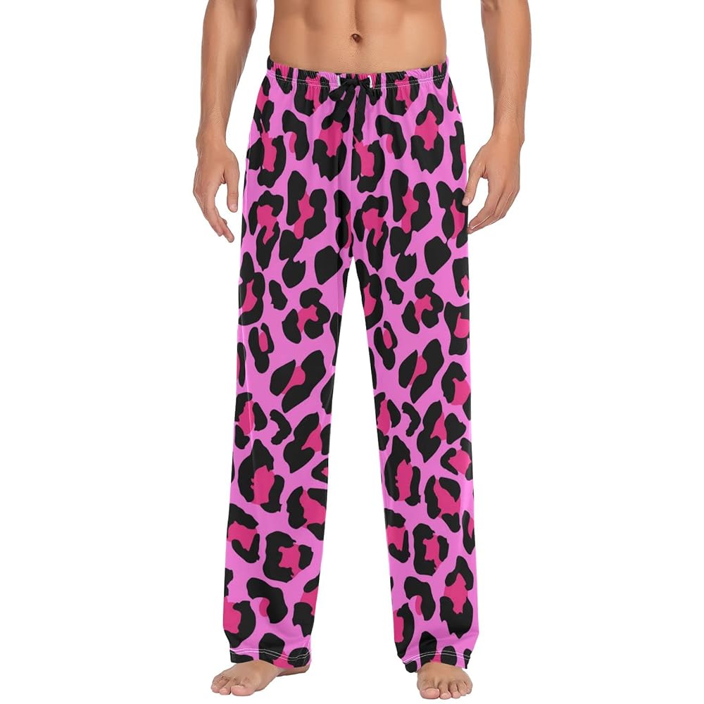 YYZZH Pink Leopard Print Men's Pajama Pants Sleepwear Lounge